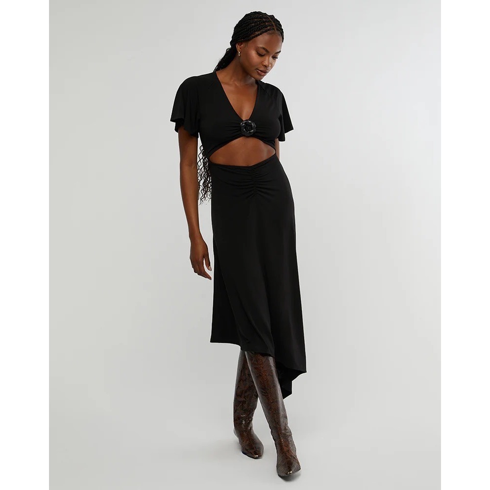 WeWoreWhat NEW Women's Cutout‎ Asymmetric Midi V-Neck Dress Black Size Medium